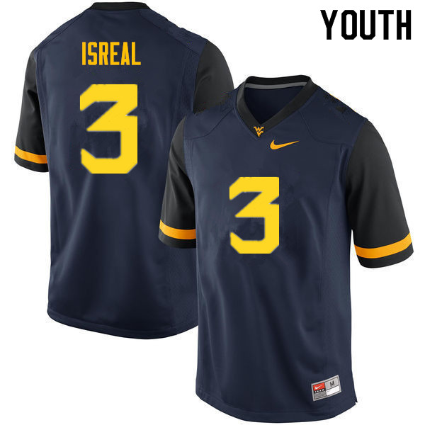 Youth #3 David Isreal West Virginia Mountaineers College Football Jerseys Sale-Navy - Click Image to Close